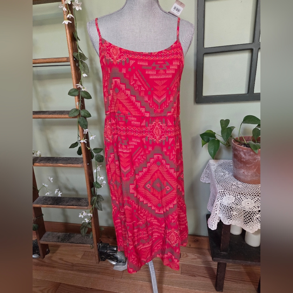 Wrangler Red Geometric Western Midi Dress